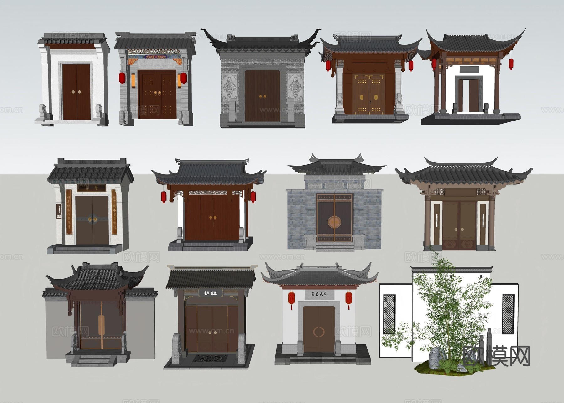 中式庭院门su模型