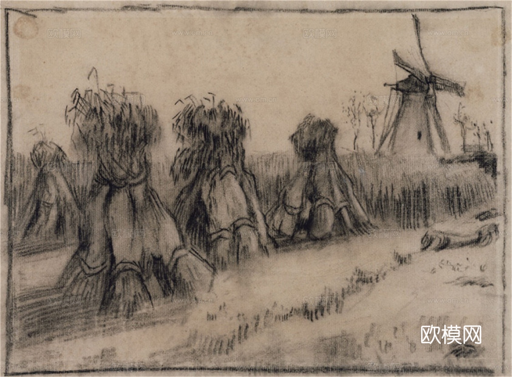 梵高后印象派素描绘画作品，现代世界经典名画621 梵高 Wh