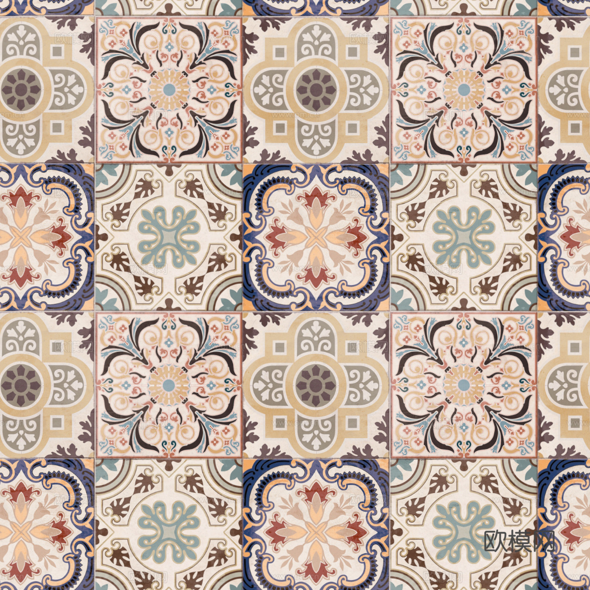 复古碎拼图案花砖瓷砖19