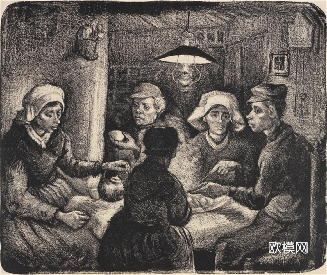 梵高后印象派素描绘画作品，现代世界经典名画590 梵高 Th