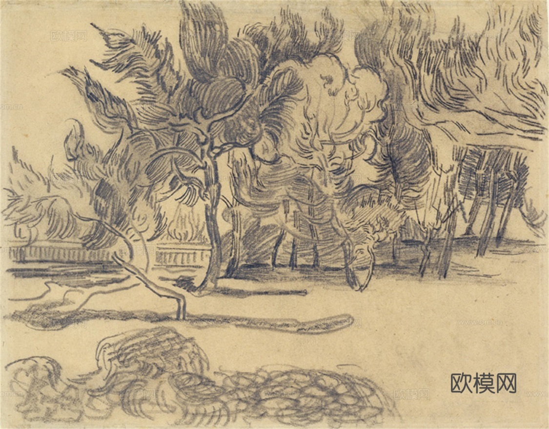 梵高后印象派素描绘画作品，现代世界经典名画566 梵高 Pi