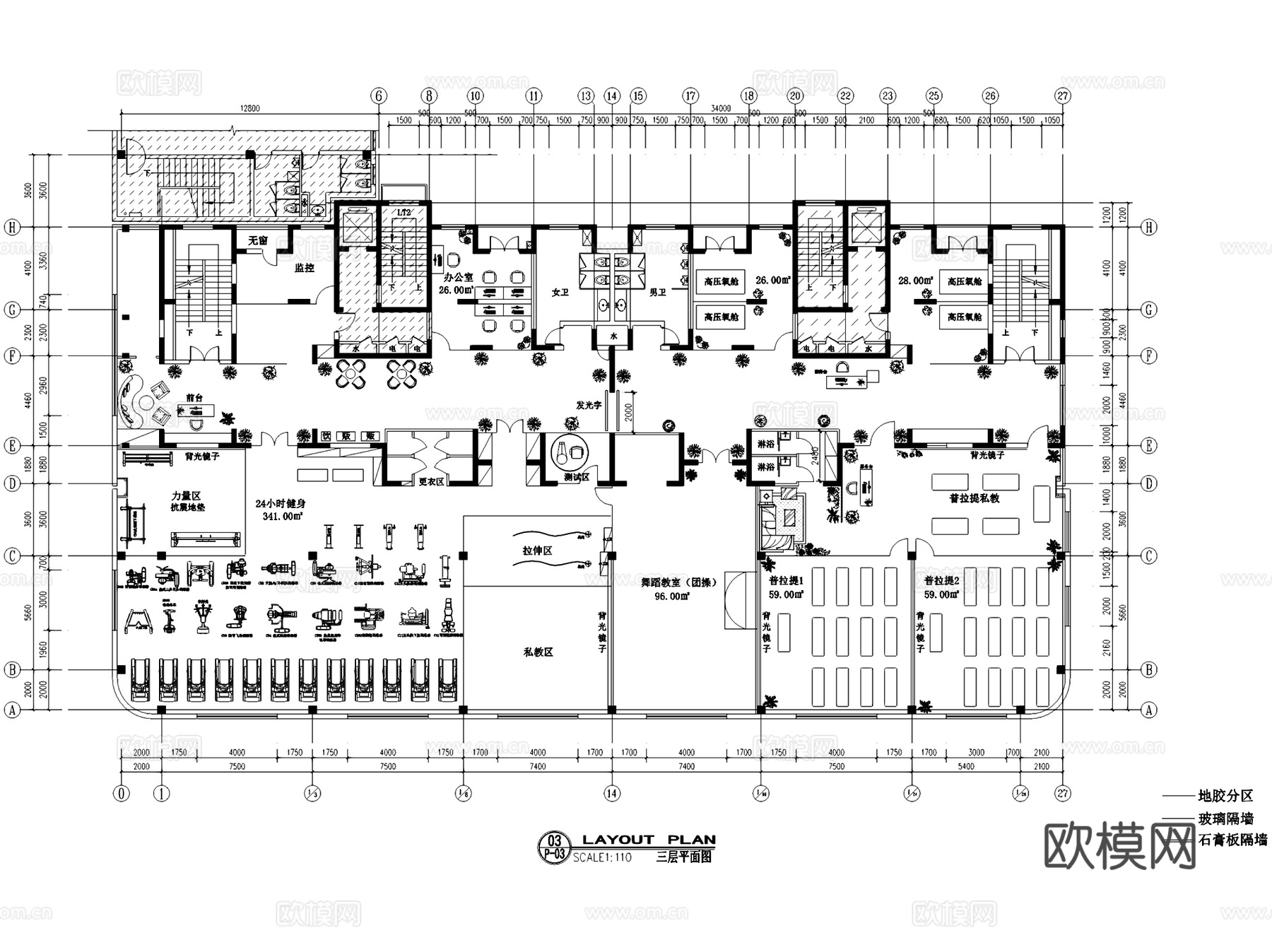 FITNESS健身房室内工装CAD施工图cad施工图