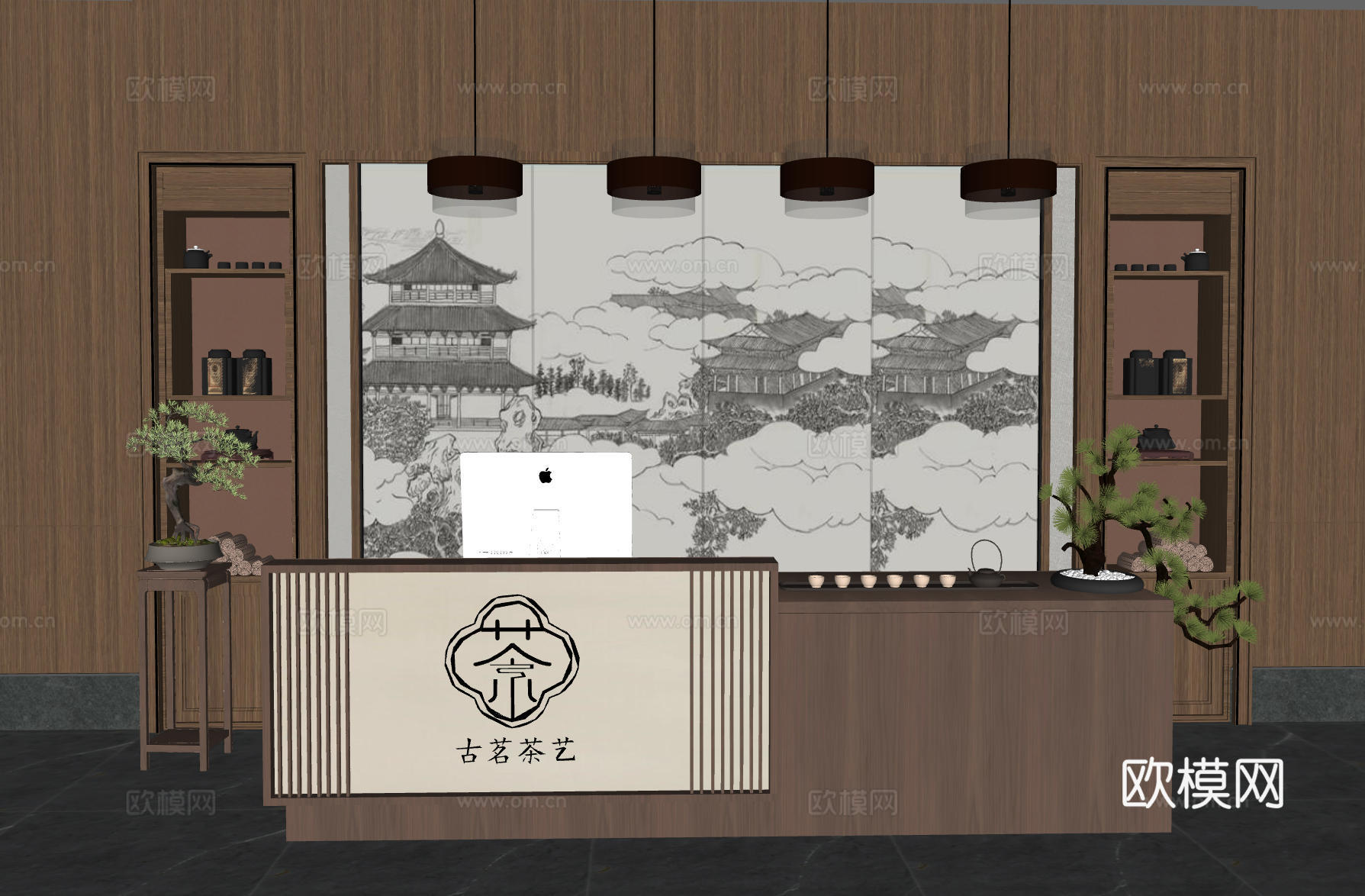 茶艺馆前台 酒店前台 餐厅前台 新中式前台su模型