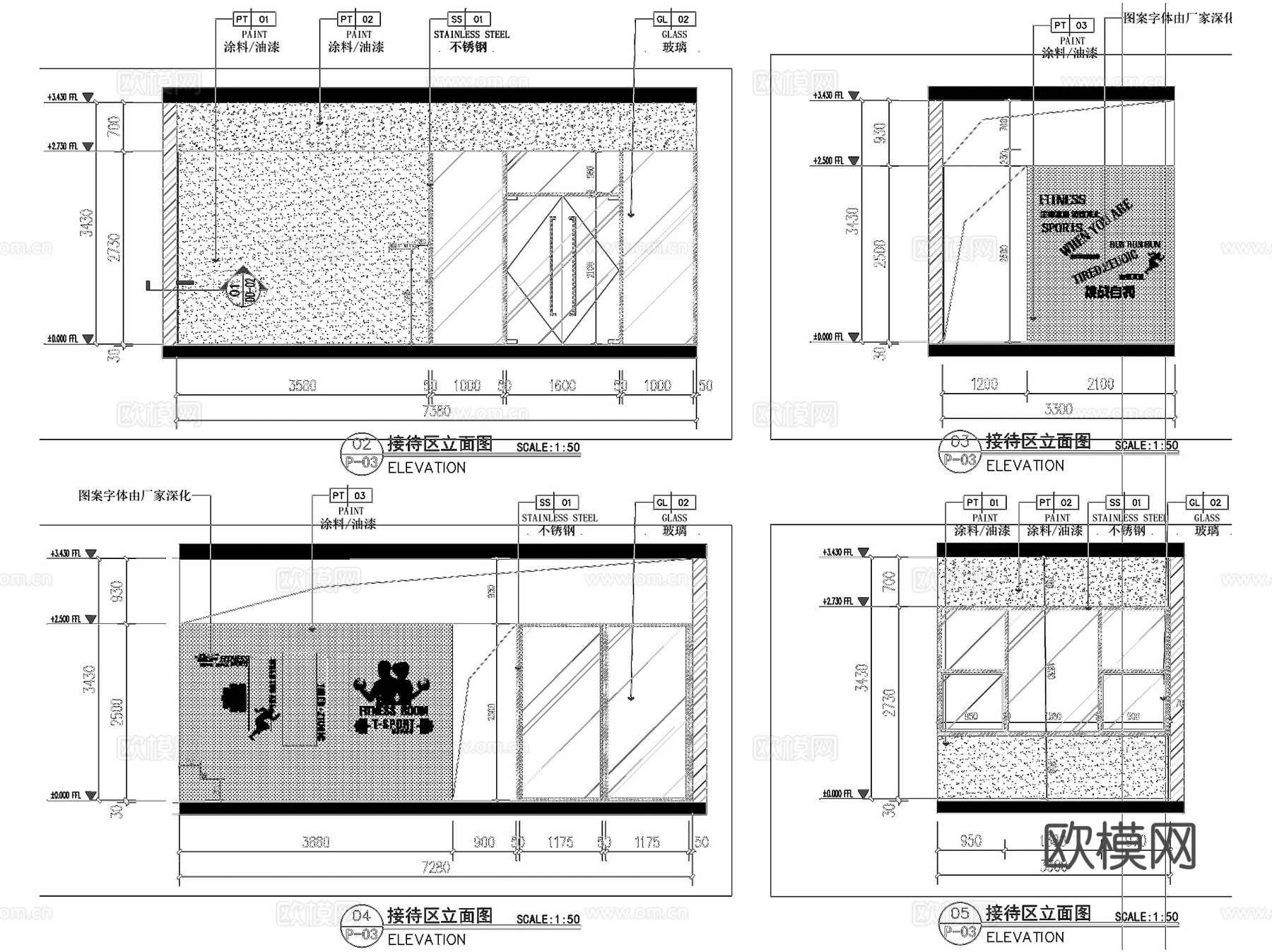 宝冠健身房室内工装CAD施工图cad施工图
