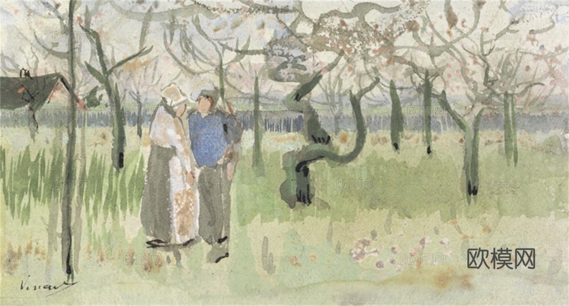 梵高后印象派素描绘画作品，现代世界经典名画558 梵高 Or