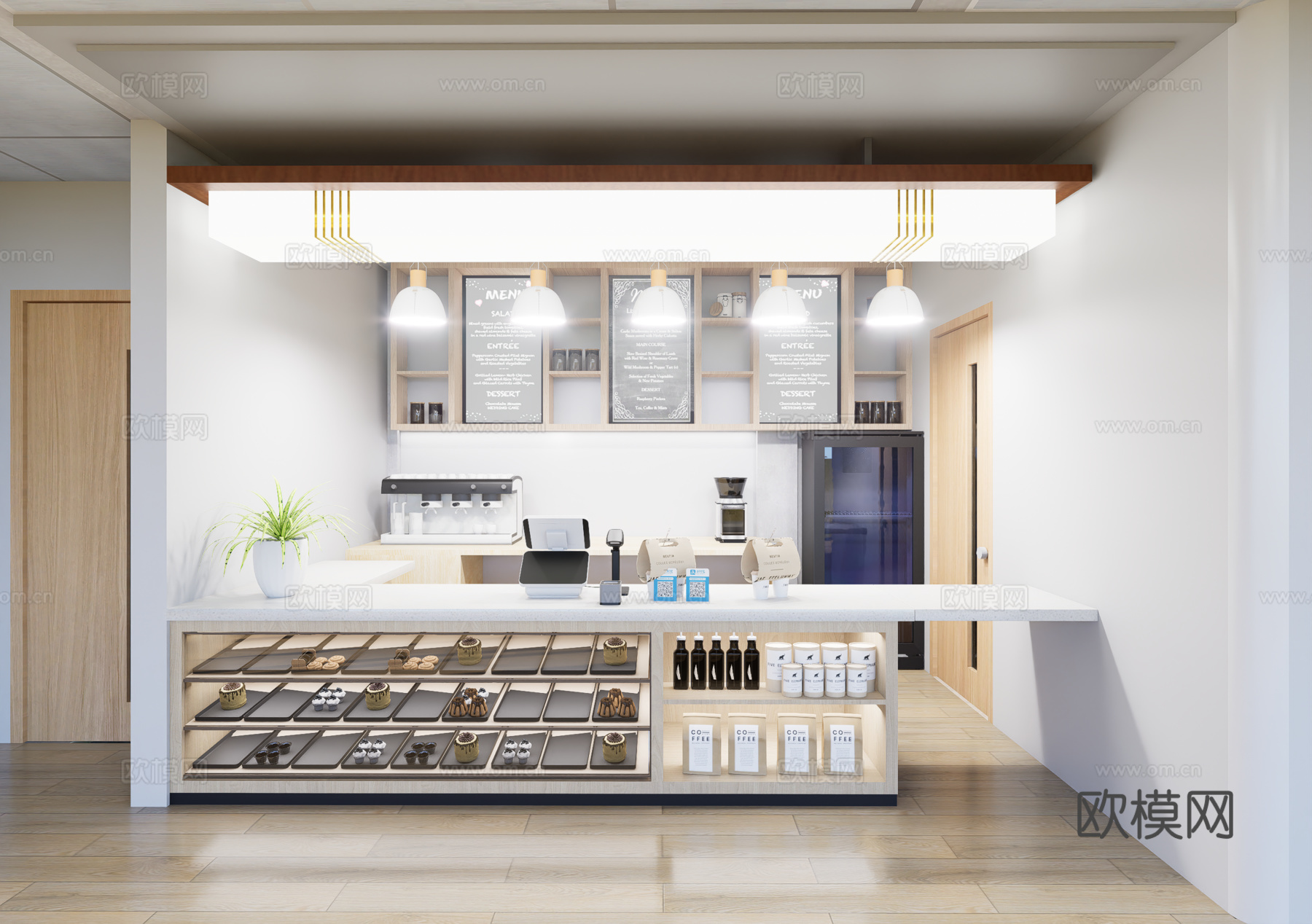 0083现代简约收银台咖啡店收银台点餐台su模型