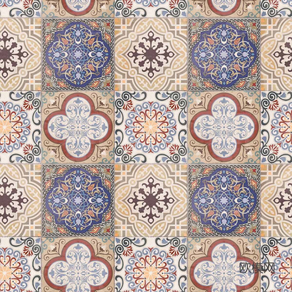 复古碎拼图案花砖瓷砖16
