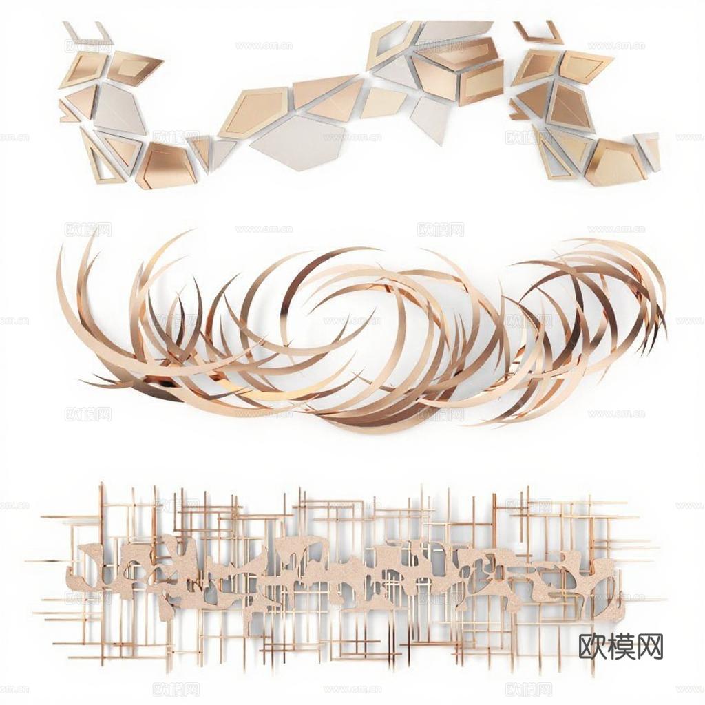 3D金属墙面装饰 抽象艺术雕塑 现代简约家居装饰 高端艺术装置 室内立体挂件免费3d模型