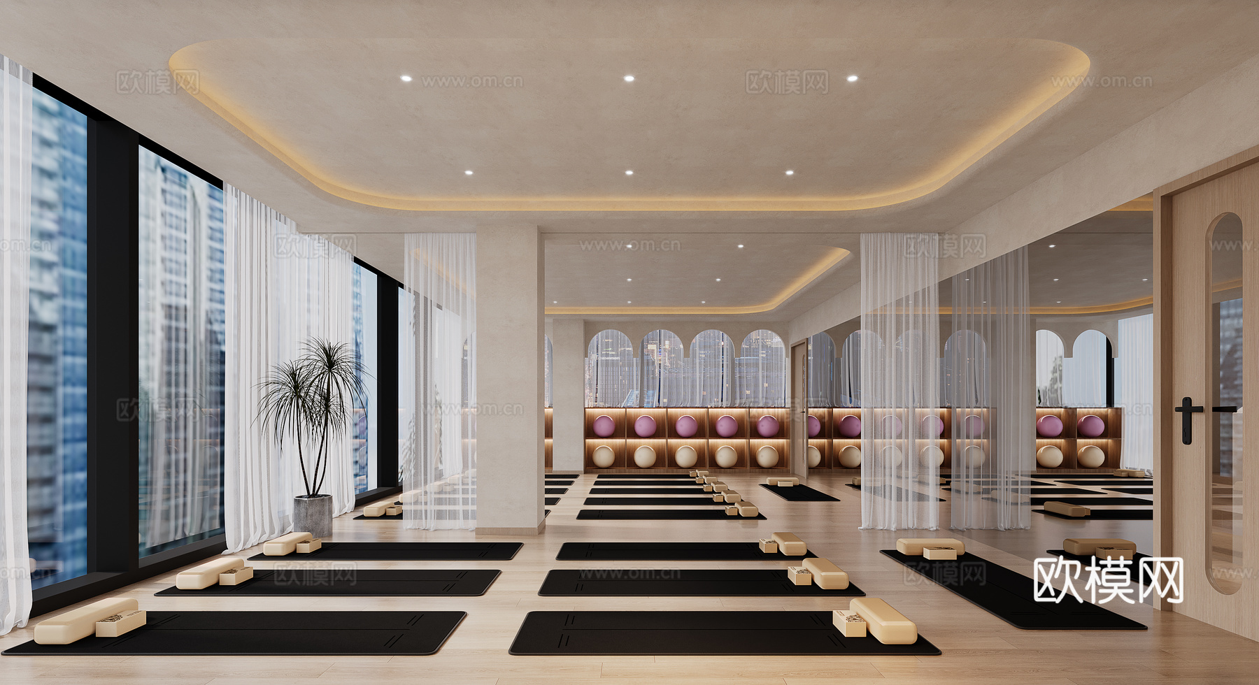 诧寂风瑜伽教室3d模型下载（渲染图1）
