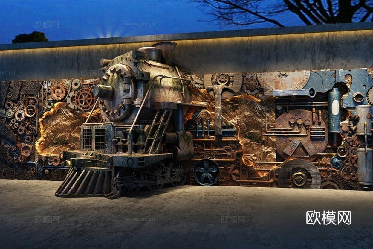 蒸汽机车机械艺术 工业风格3D模型 复古金属装饰雕塑免费3d模型