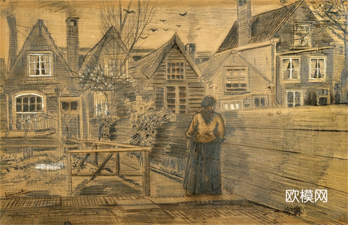 梵高后印象派素描绘画作品，现代世界经典名画551 梵高 Mo