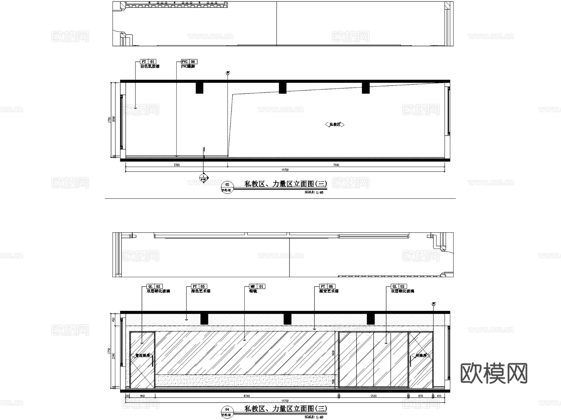 JR Fitness 二层健身房室内工装CAD施工图cad施工图