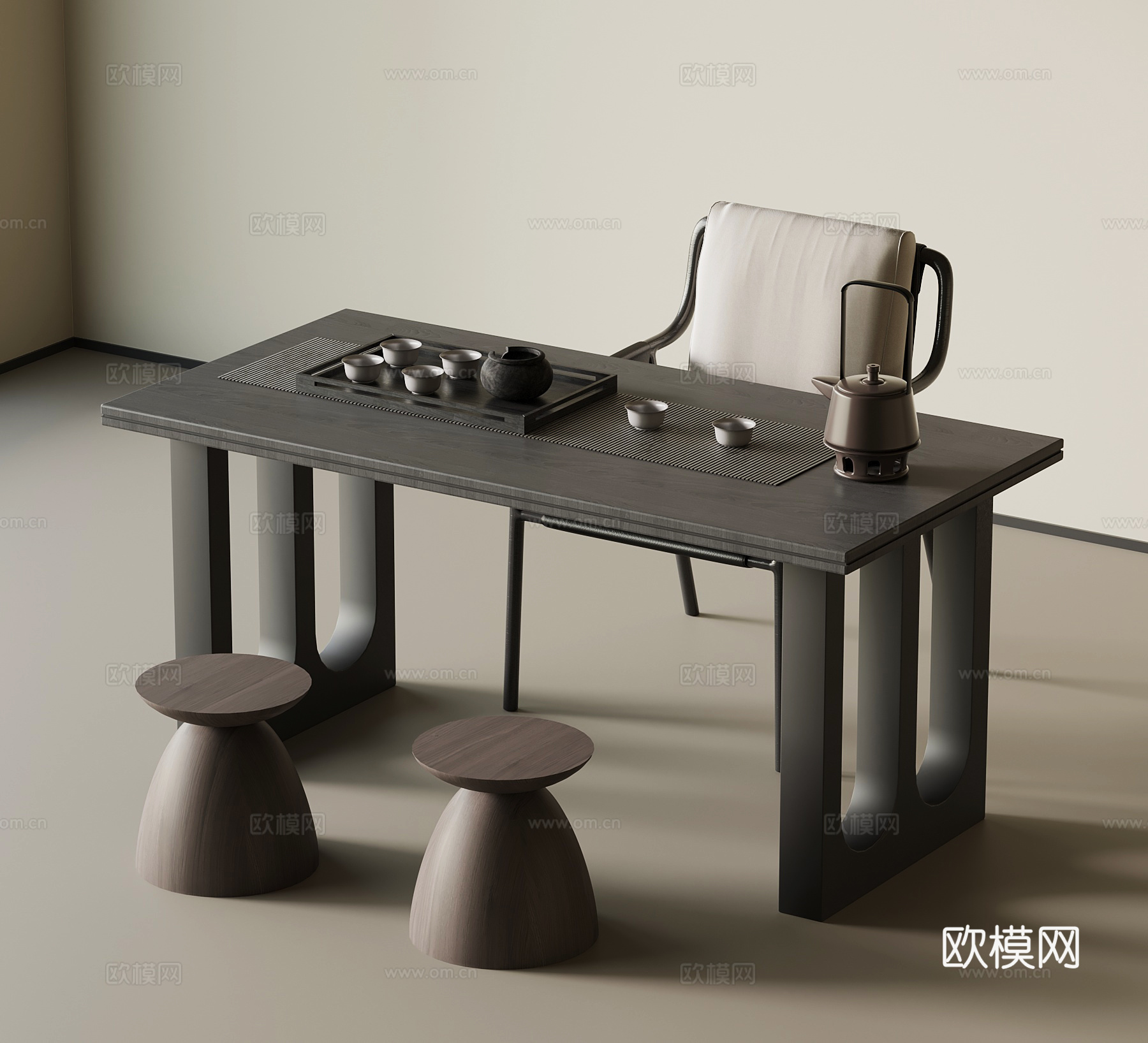 现代意式茶桌椅 小茶桌 茶台su模型