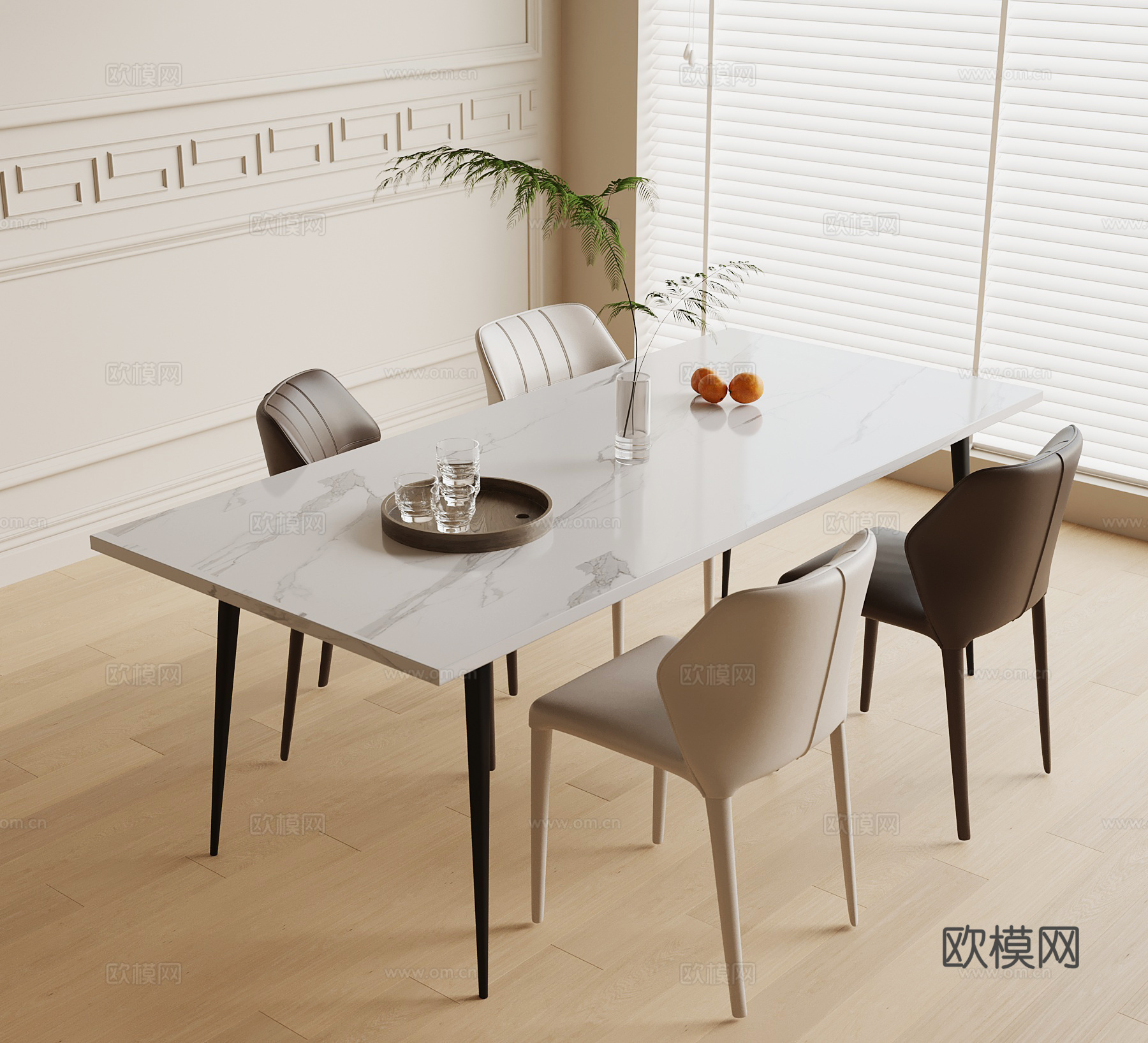 现代意式餐桌椅su模型