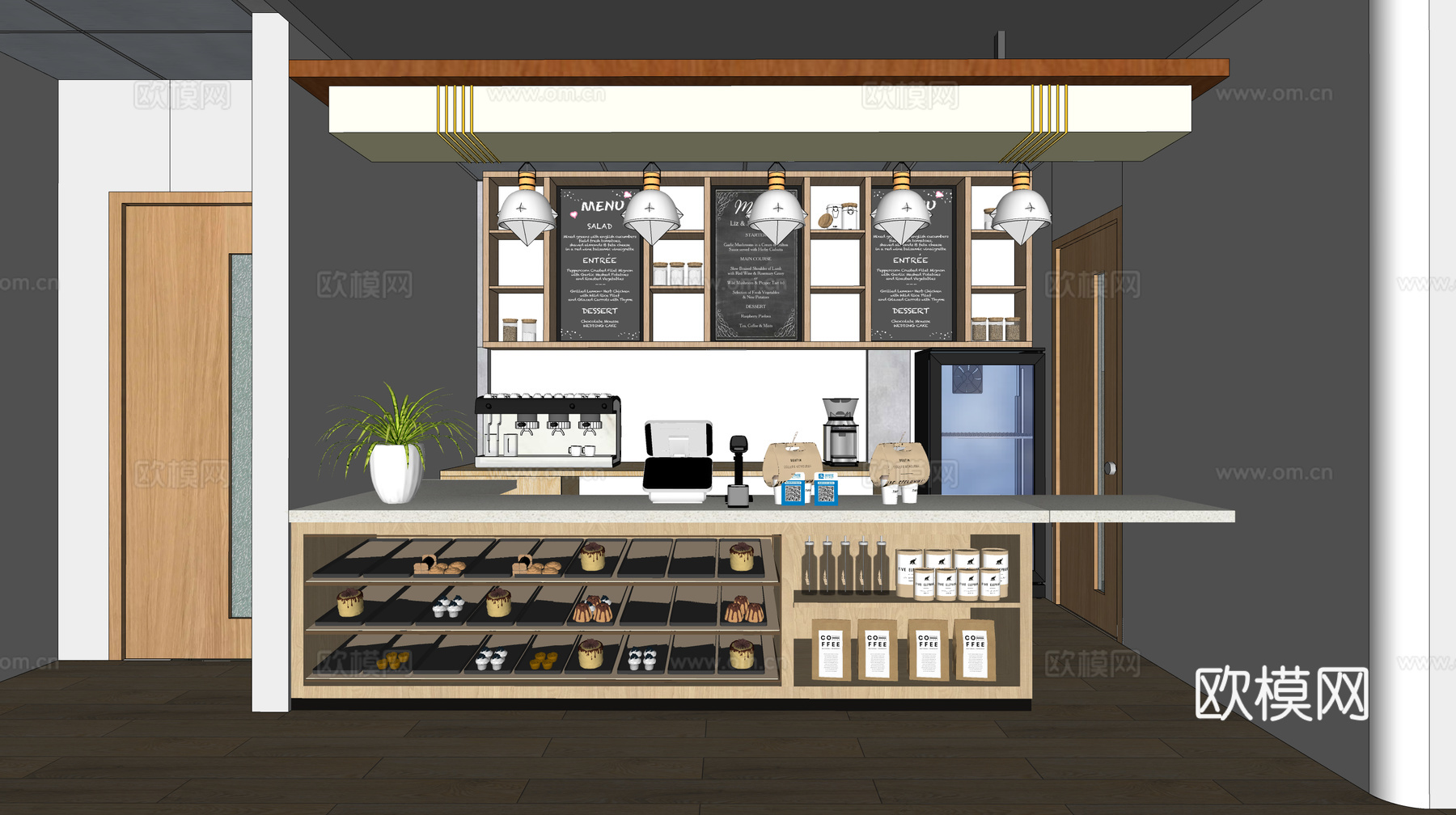 0083现代简约收银台咖啡店收银台点餐台su模型