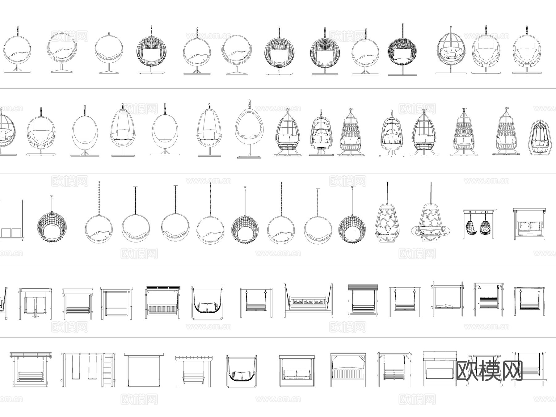 2026年最新秋千吊床秋千椅CAD图库cad施工图