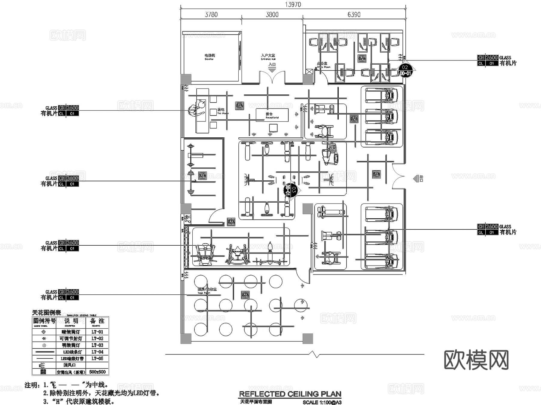 宝冠健身房室内工装CAD施工图cad施工图