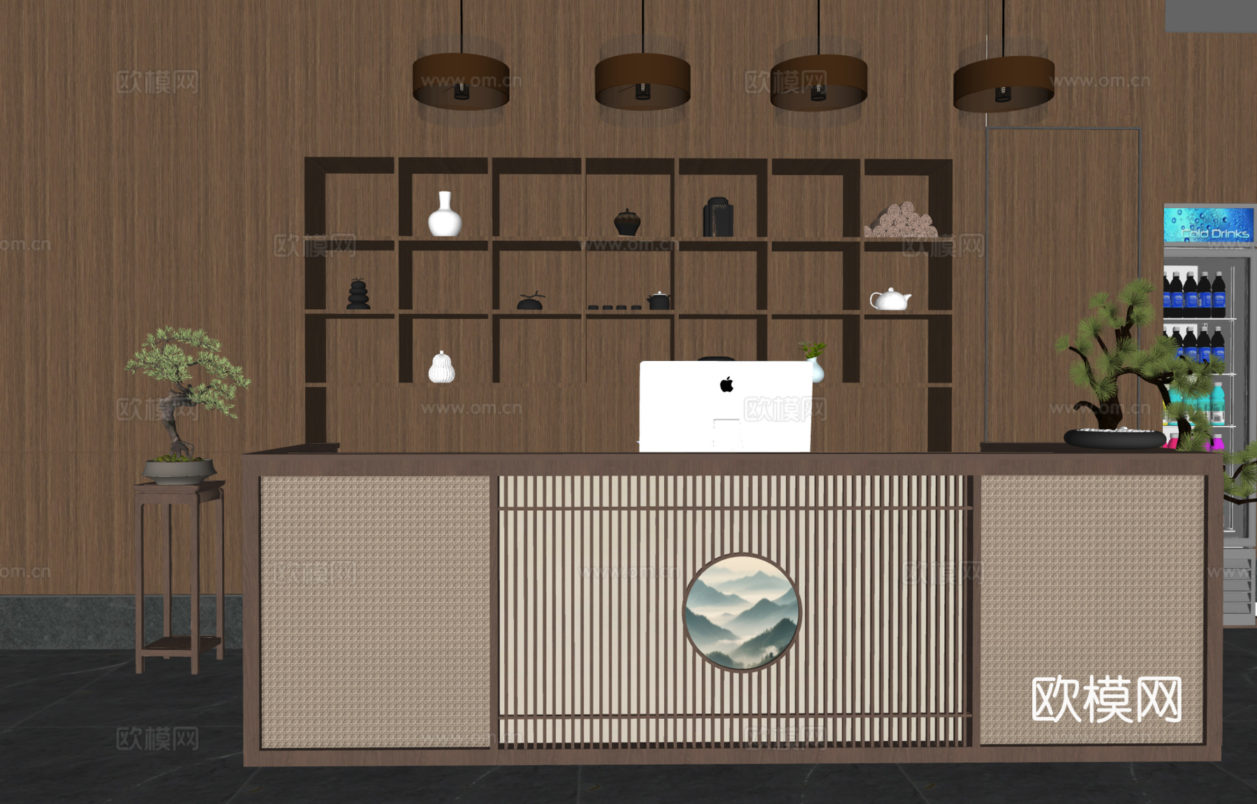 新中式前台   酒店前台  办公室前台   餐厅前台su模型