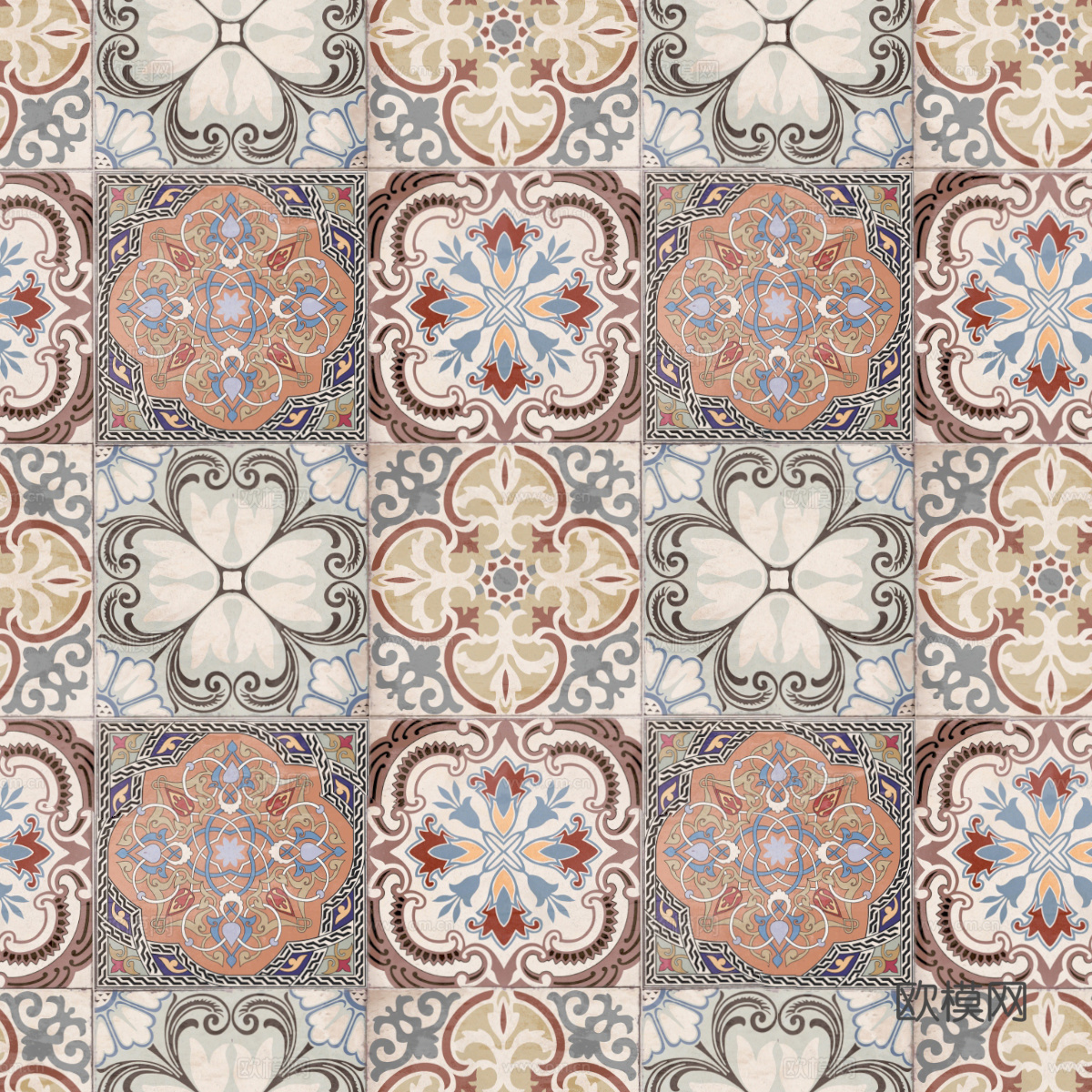 复古碎拼图案花砖瓷砖17