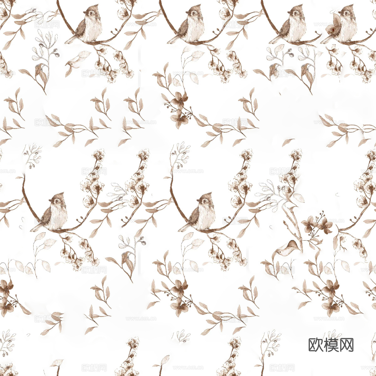 无缝法式中古植物花鸟花砖贴图