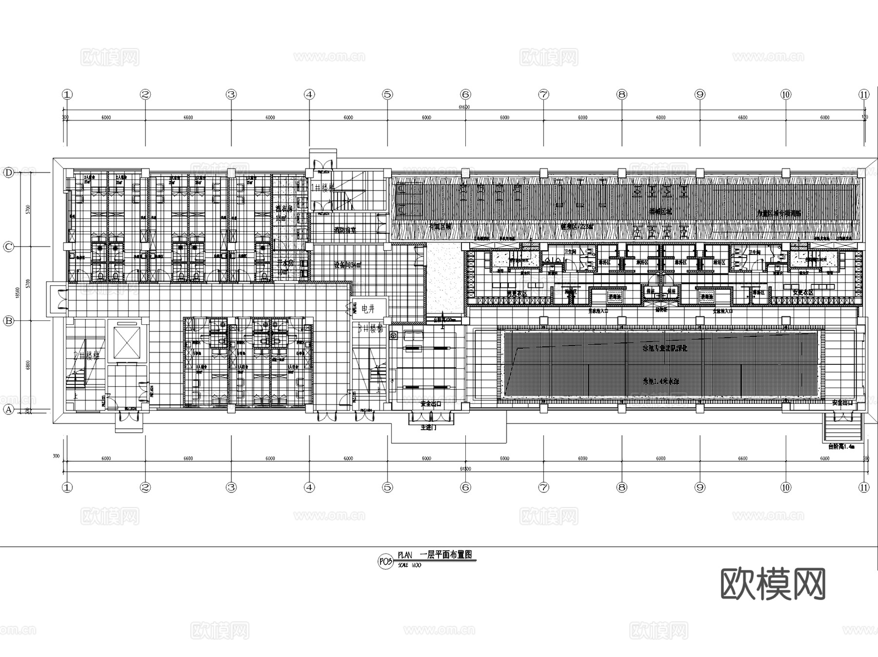 三层运动会所健身房室内工装平面系统图CAD施工图cad施工图