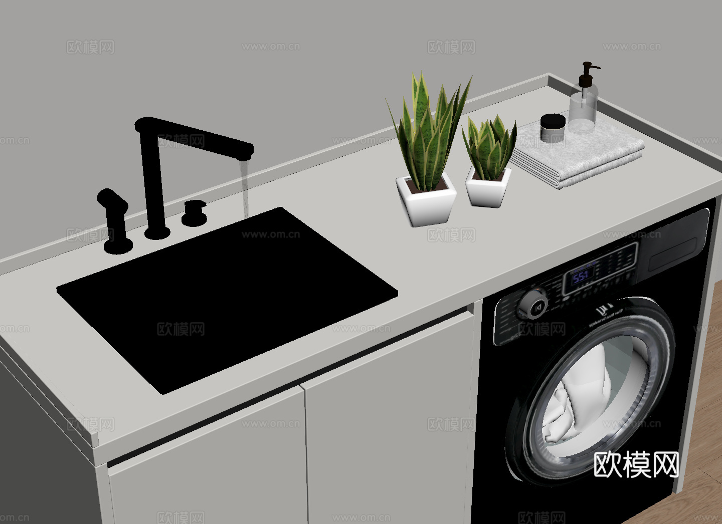 现代洗衣机柜 浴室柜su模型