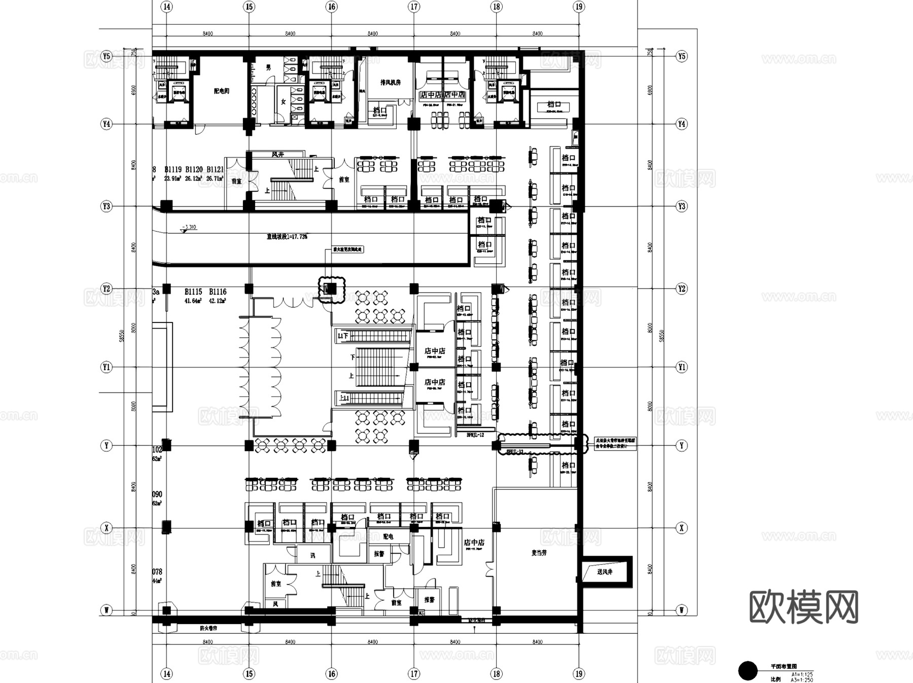 地下小吃街美食广场室内工装CAD施工图cad施工图