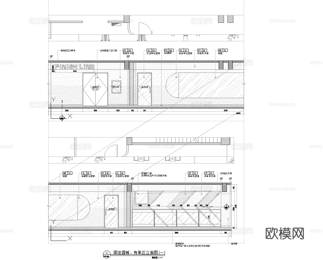 健身房 最新全套施工图 效果图合集cad施工图