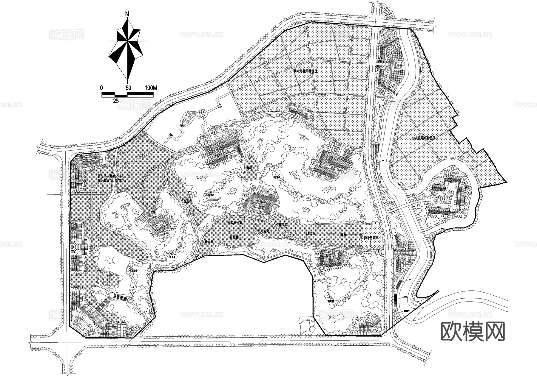 田园小镇旅游度假村平面图cad施工图