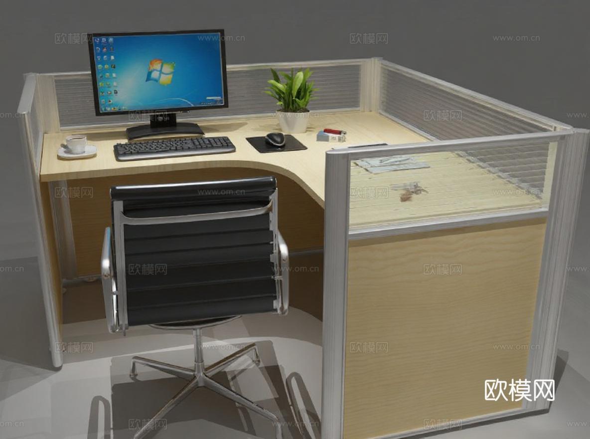 现代L型办公工位 简约办公家具设计 3D模型下载 高效办公场景布置免费3d模型