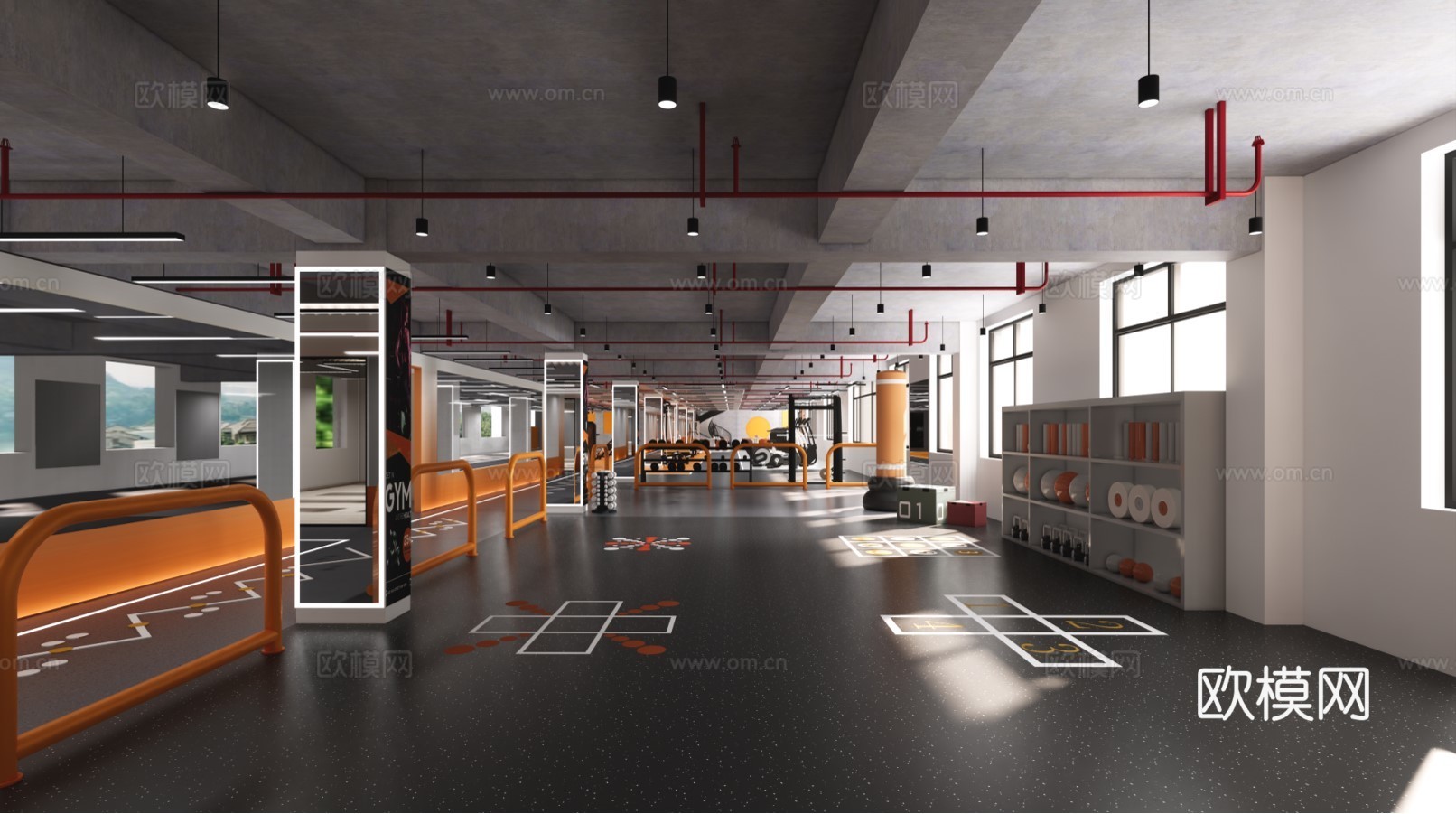 健身房 最新全套施工图 效果图合集cad施工图