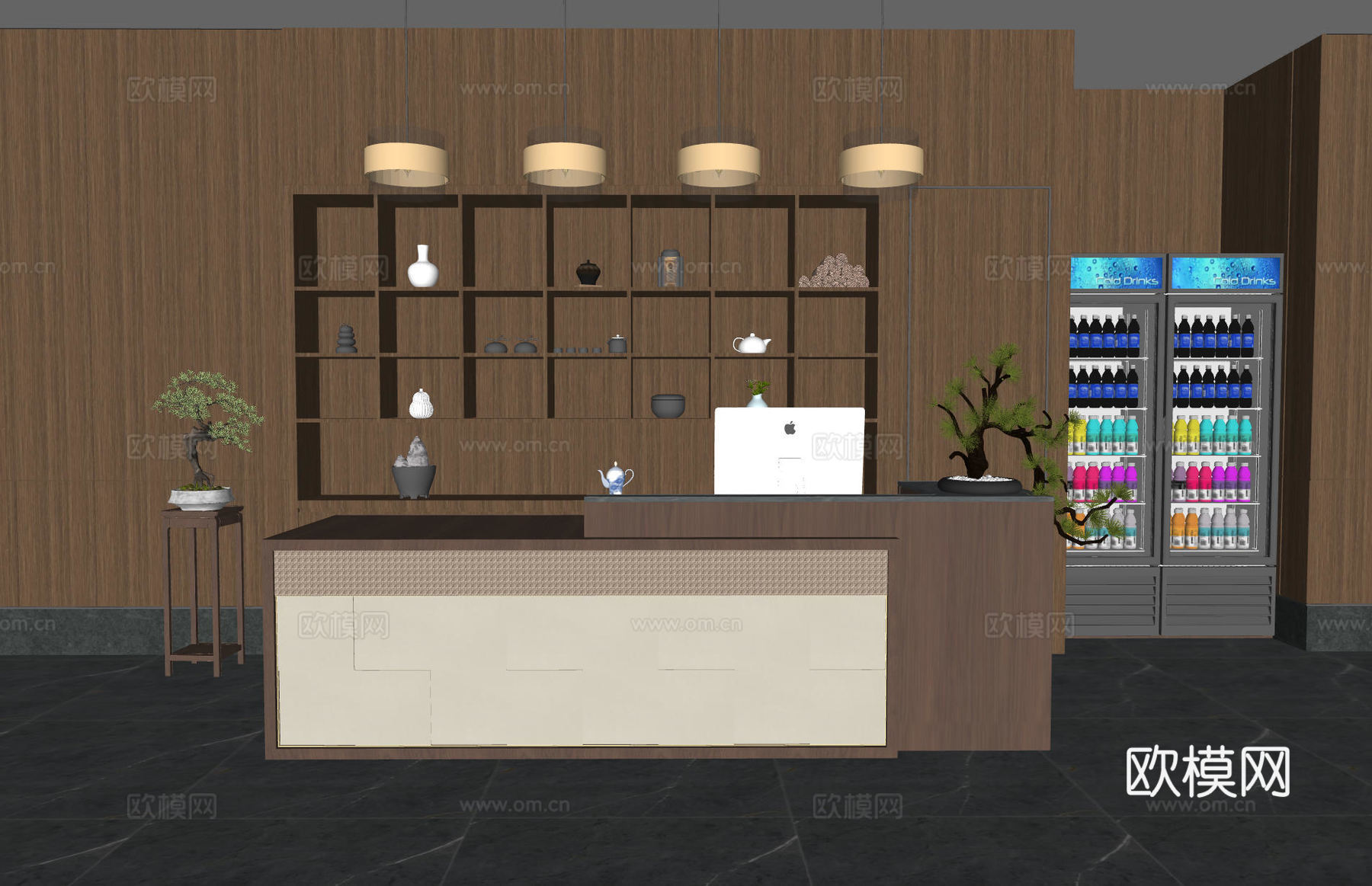 民宿前台 酒店前台 美容院前台 餐厅前台su模型