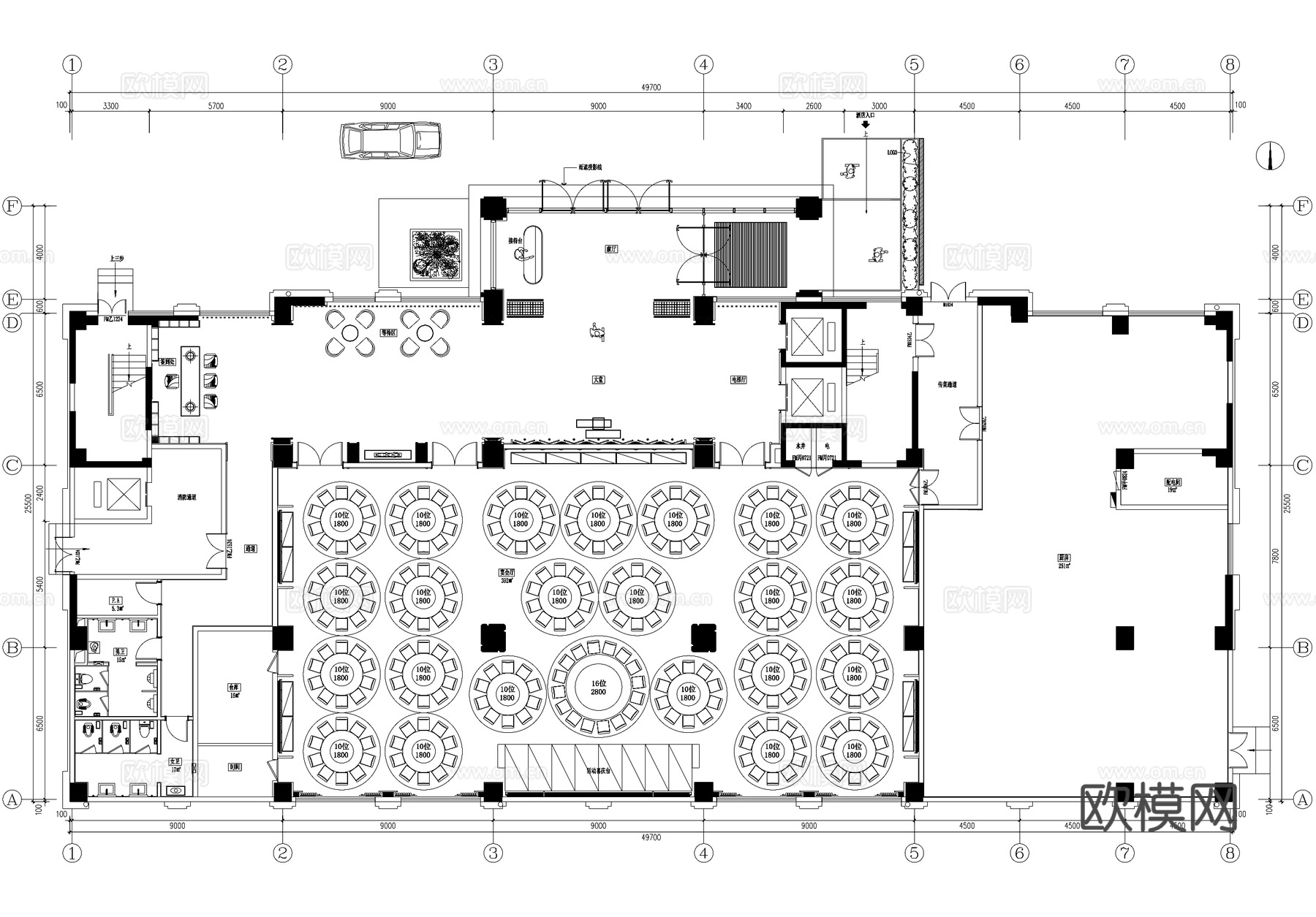 246人酒店首层大堂宴会厅平面图cad施工图