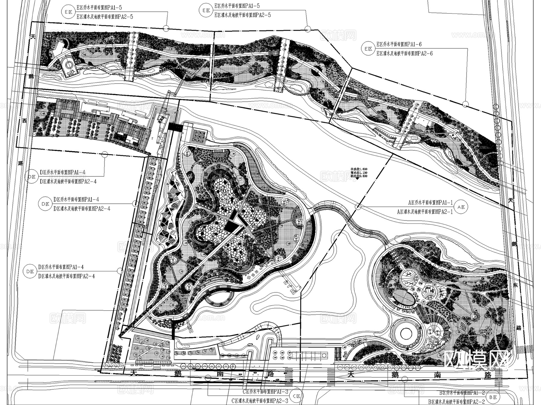 苏州吴中区天鹅湖公园景观CAD施工图cad施工图