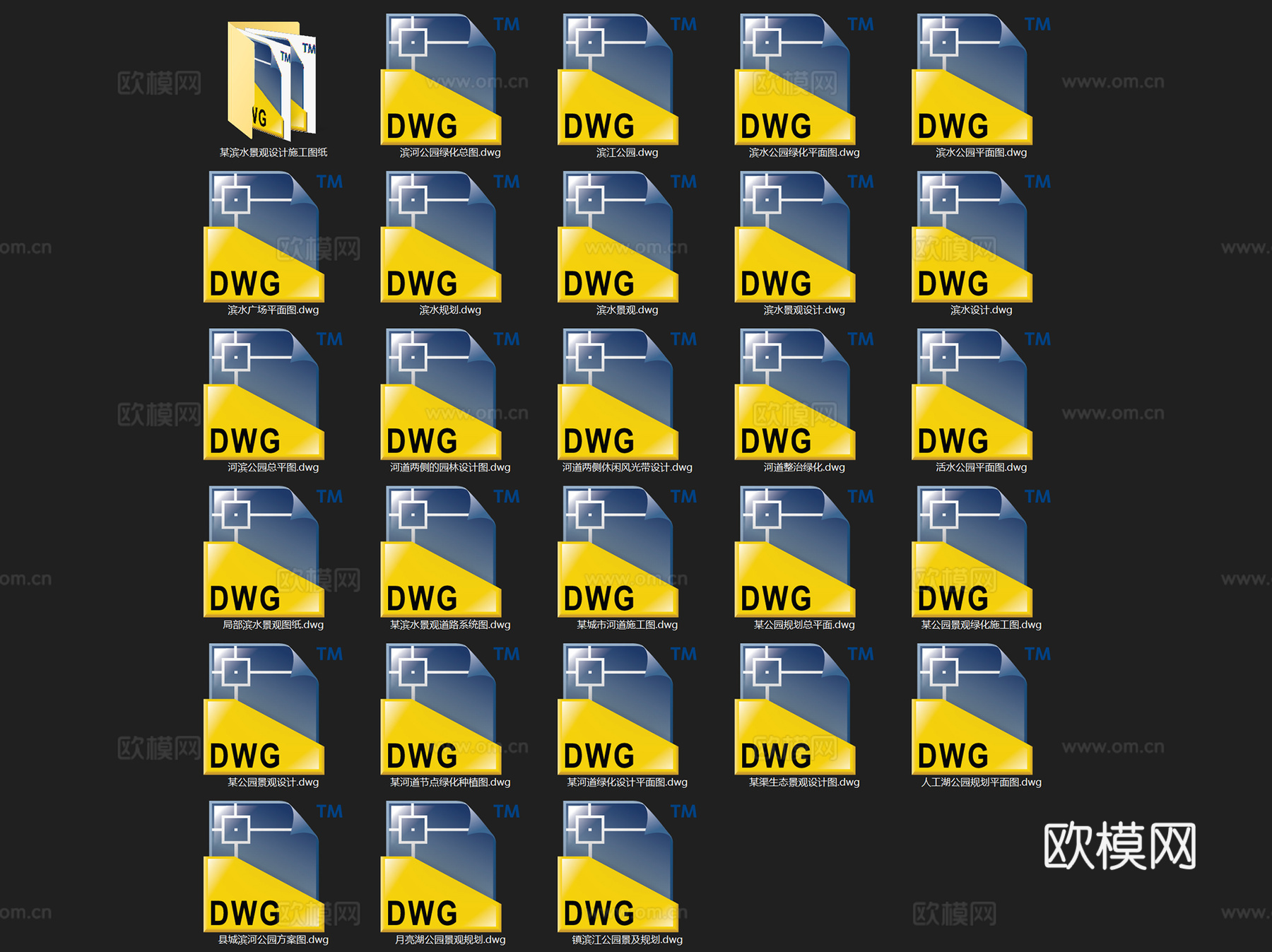 滨水湿地公园河道景观CAD施工图集 28套cad施工图