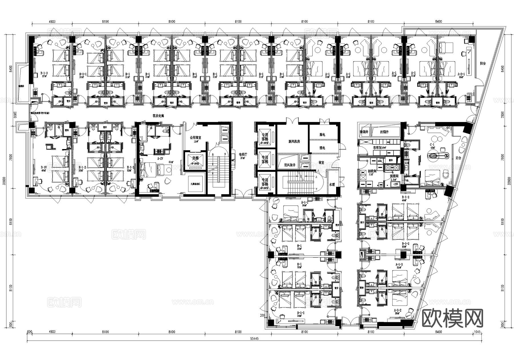 酒店客房 平面图 标准间 大床房cad施工图