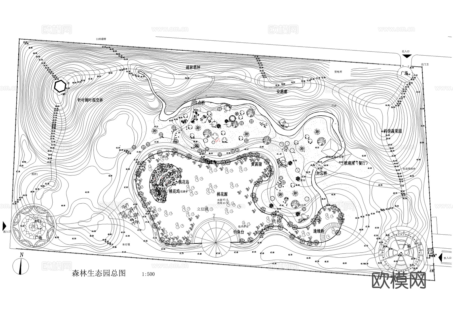 滨水公园森林山地生态园平面图cad施工图