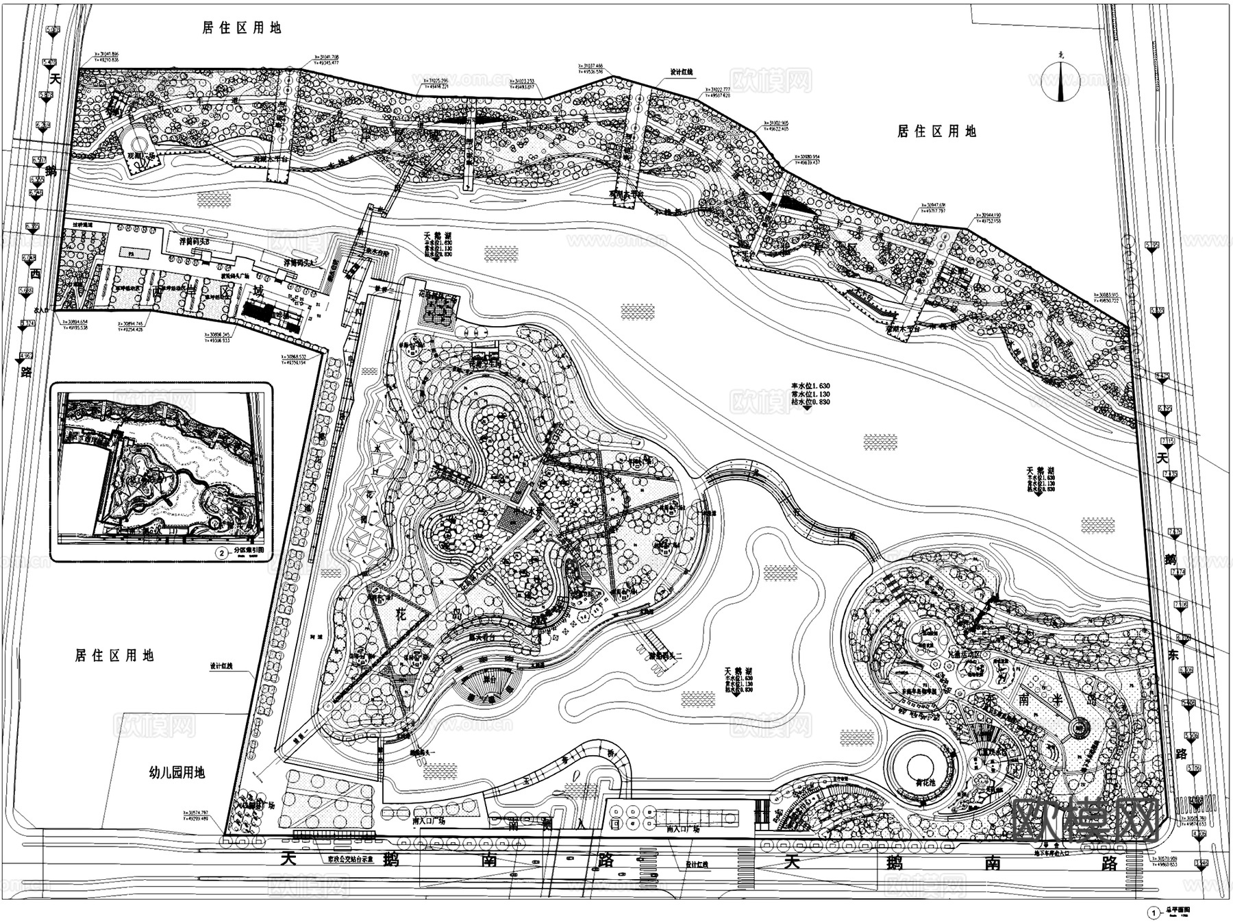 苏州吴中区天鹅湖公园景观CAD施工图cad施工图