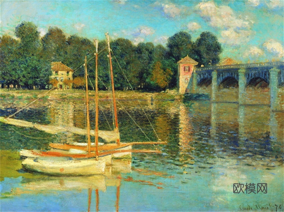 莫奈印象派绘画作品，世界经典名画阿尔让特依之桥