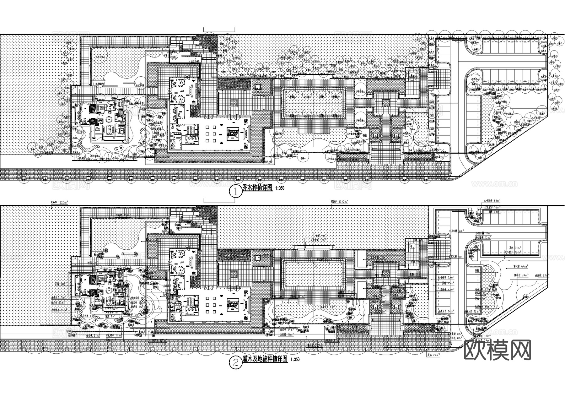示范区景观植物种植绿化配置平立面图 展示区样板区cad施工图cad施工图