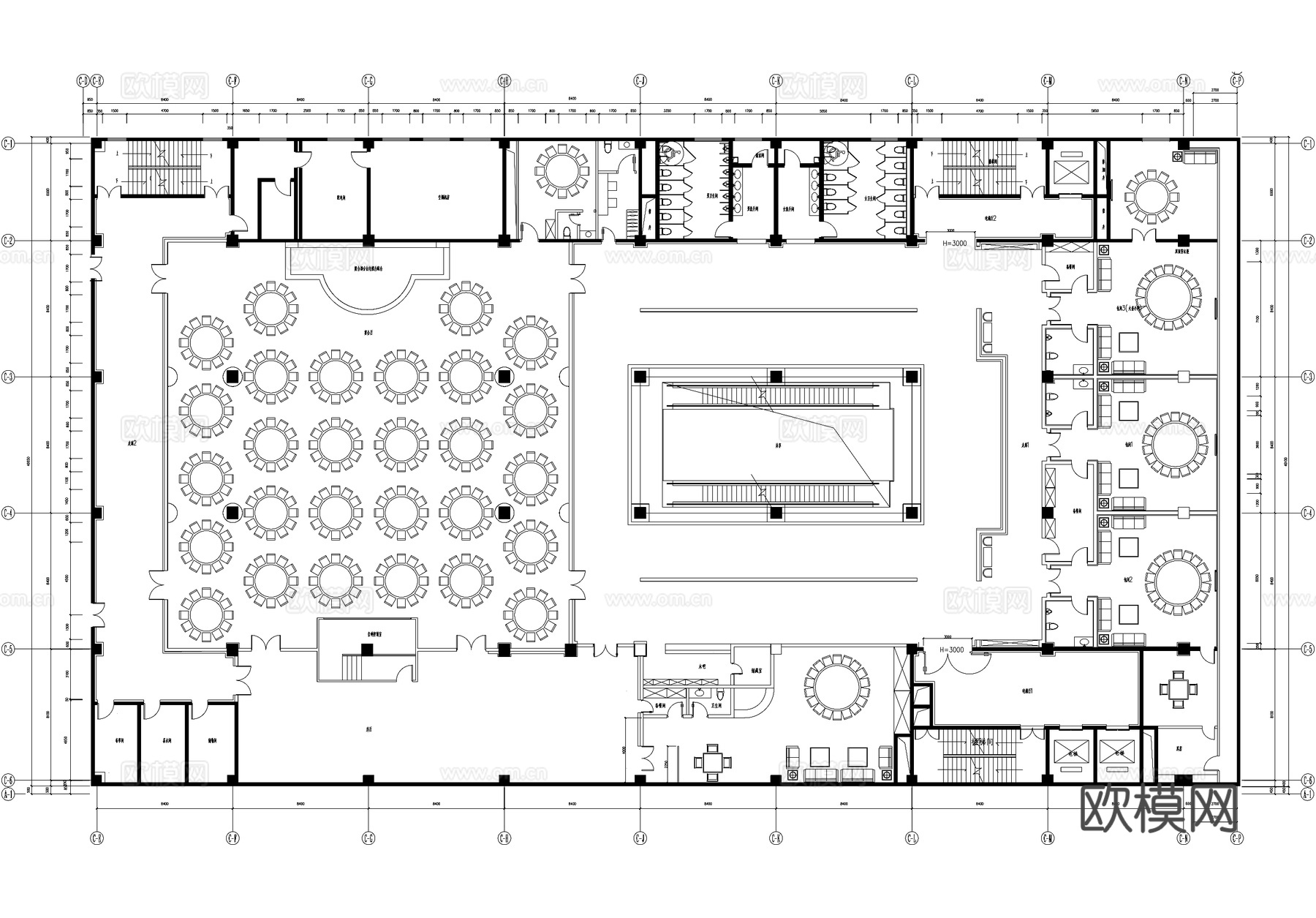 336人宴会厅平面图cad施工图