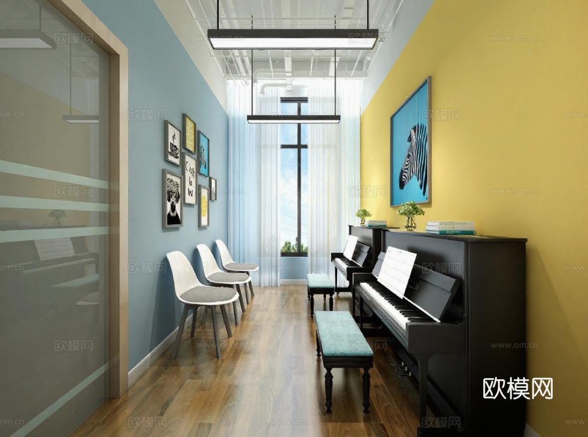 现代工业风音乐教室设计 艺术工作室创意空间装修 3D渲染室内设计案例免费3d模型