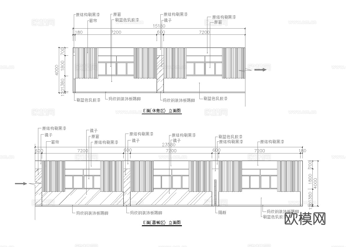 健身房 最新全套施工图cad施工图