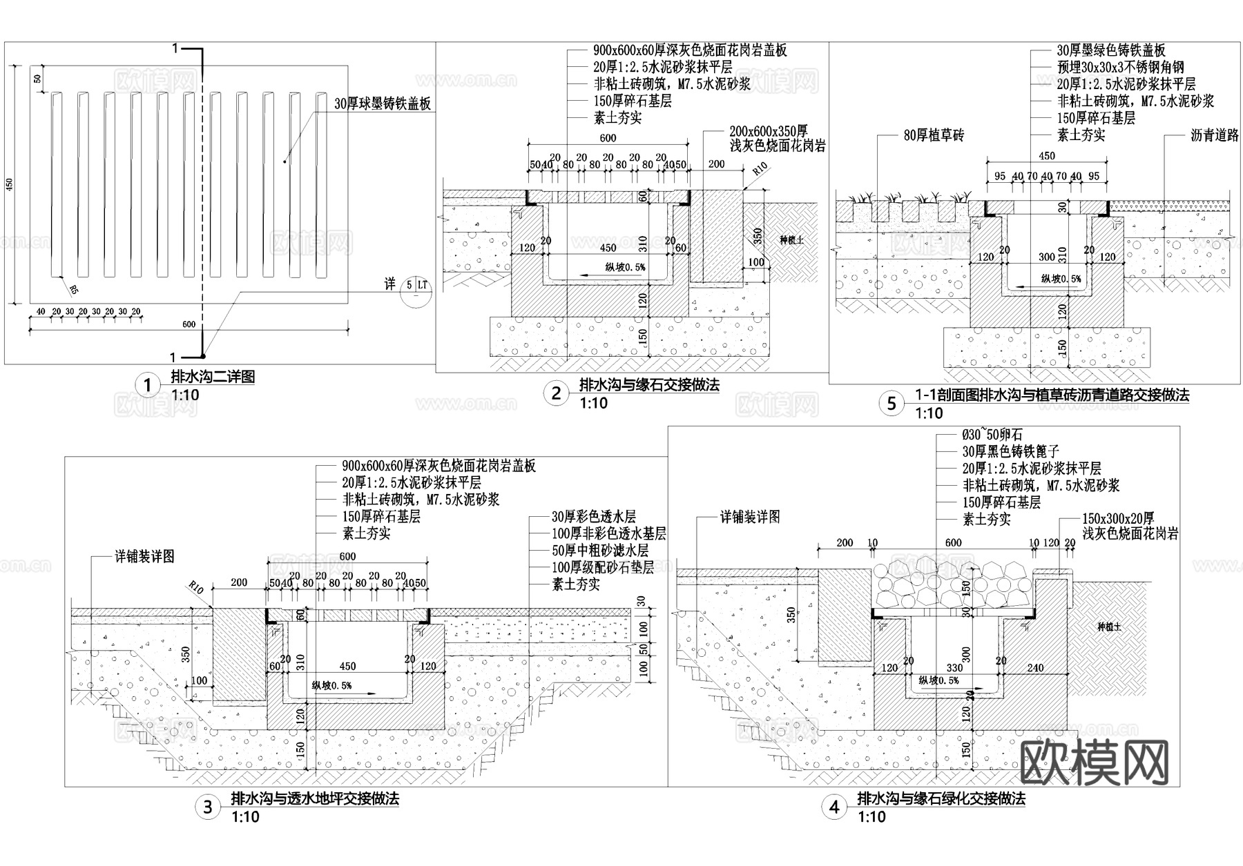 排水沟节点收水口篦子盖板CAD施工图cad施工图