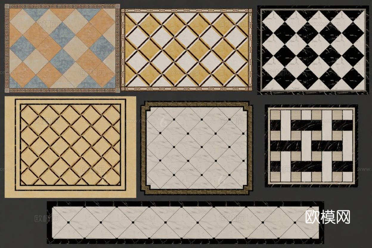 地砖设计效果图 瓷砖样式方案 3D模型纹理展示 装饰图案设计灵感 地面铺装参考免费3d模型下载