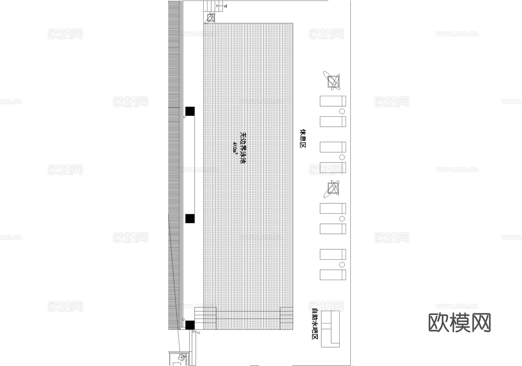 公寓式酒店客房平面图 大床房 套房 健身房 游泳池cad施工图