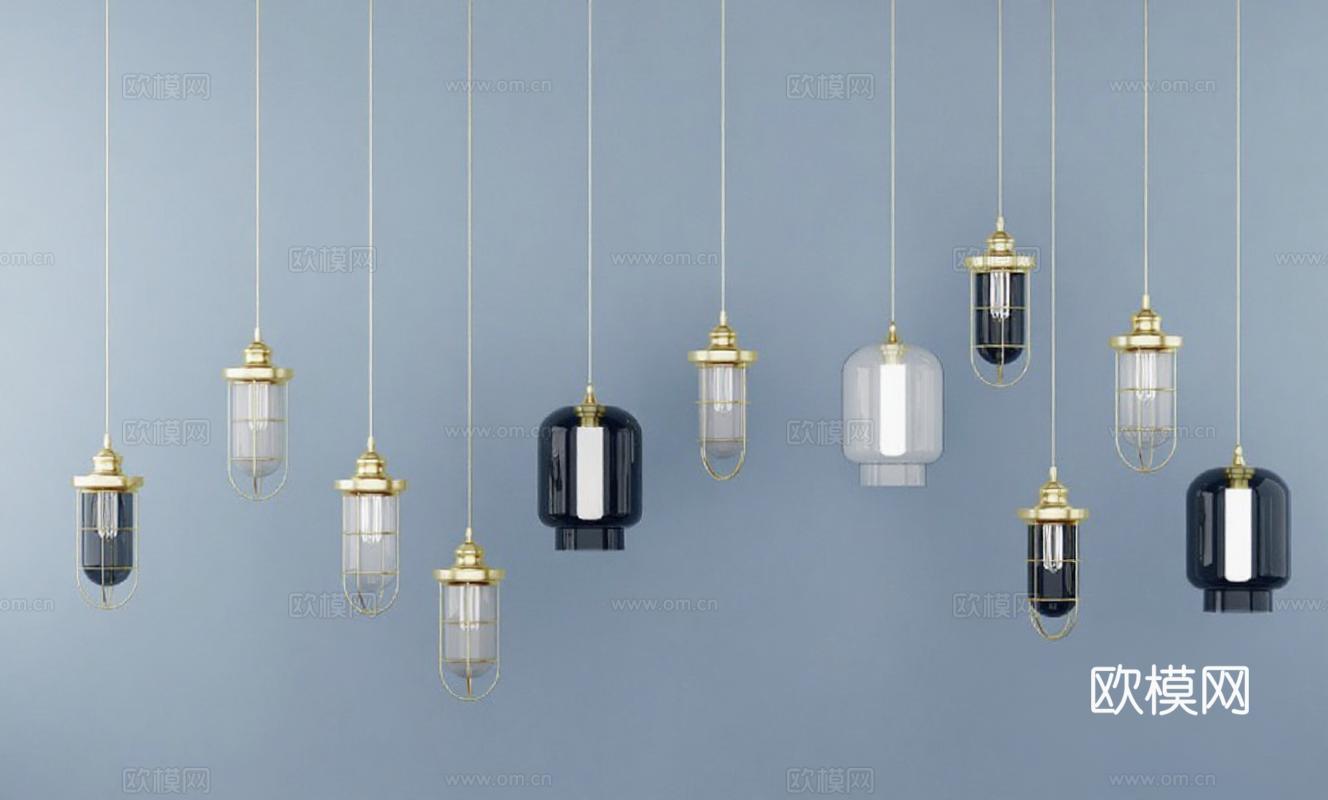 现代工业风吊灯系列 金属玻璃创意灯具 高端家居商业空间装饰 简约层次感设计免费3d模型