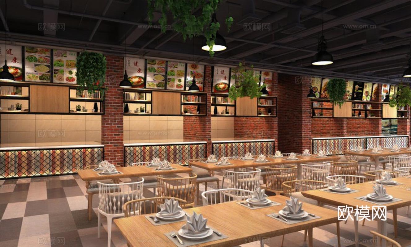 工业风复古餐厅设计 餐饮空间室内装修 商业空间3D渲染案例免费3d模型