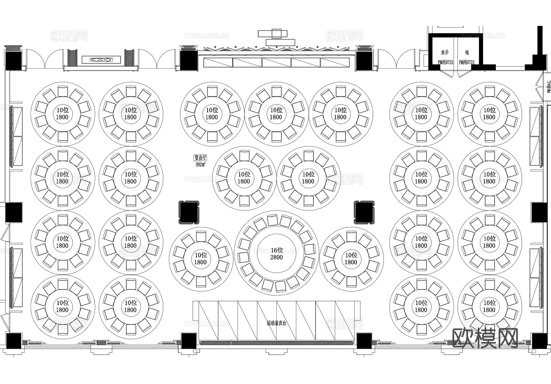 246人酒店首层大堂宴会厅平面图cad施工图