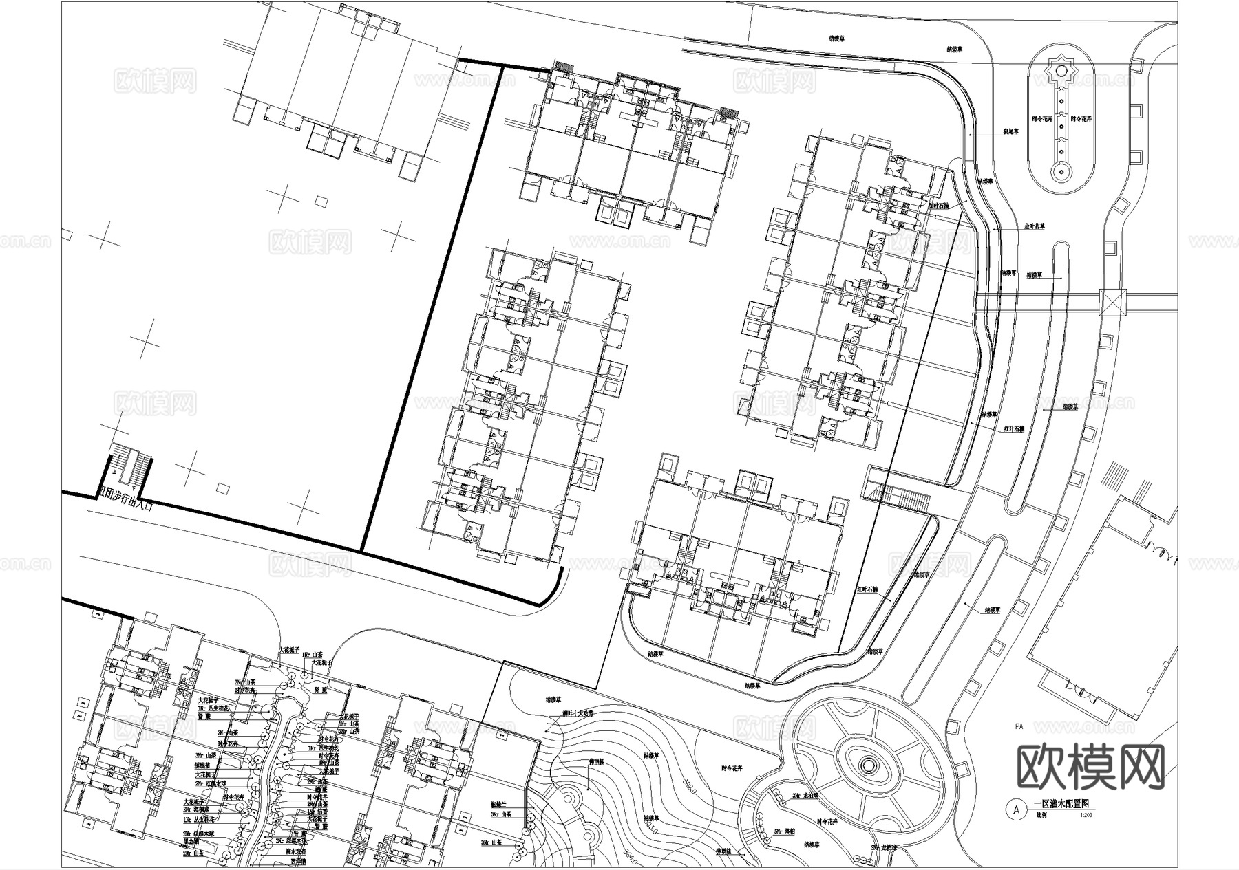 示范区景观植物种植绿化配置平面图 展示区样板区cad施工图